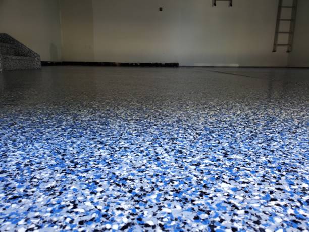 Blue and gray flake epoxy garage floor in Las Vegas
